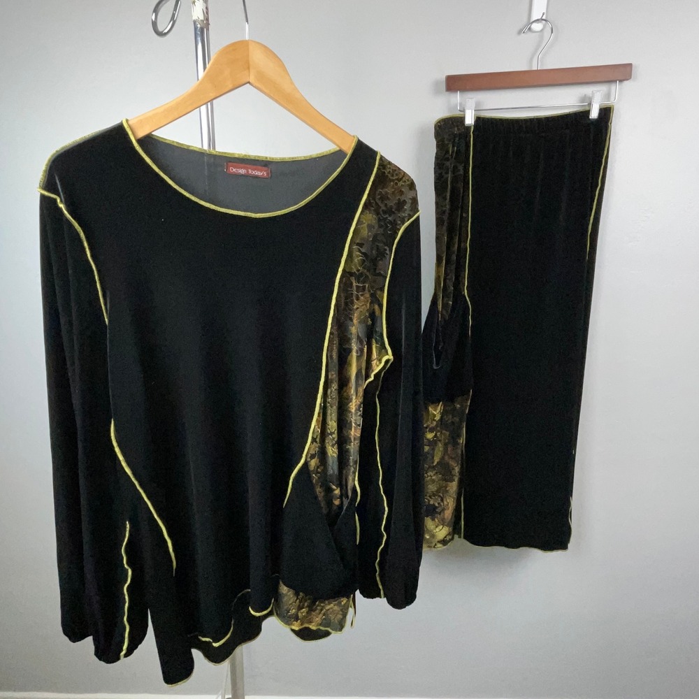 Velour Skirt Set Women Large Black Velvet Burnout Maxi Cosplay Whimsigoth Witchy